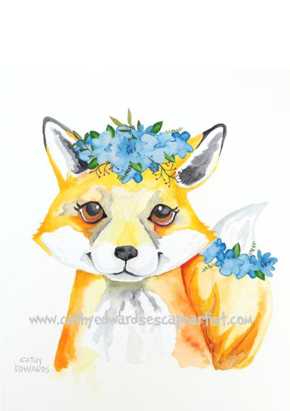 Fox Flower Child Watercolour