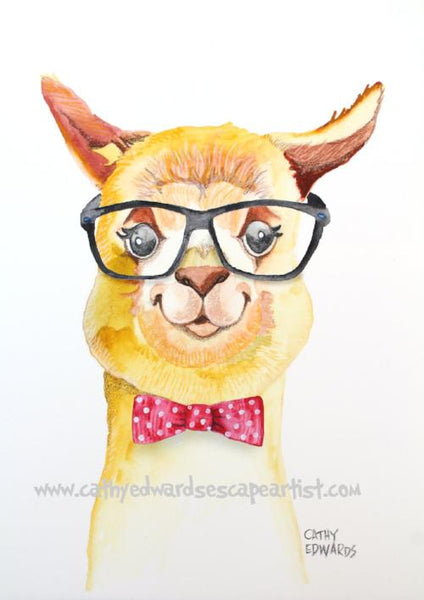 Llama Hipster Watercolour