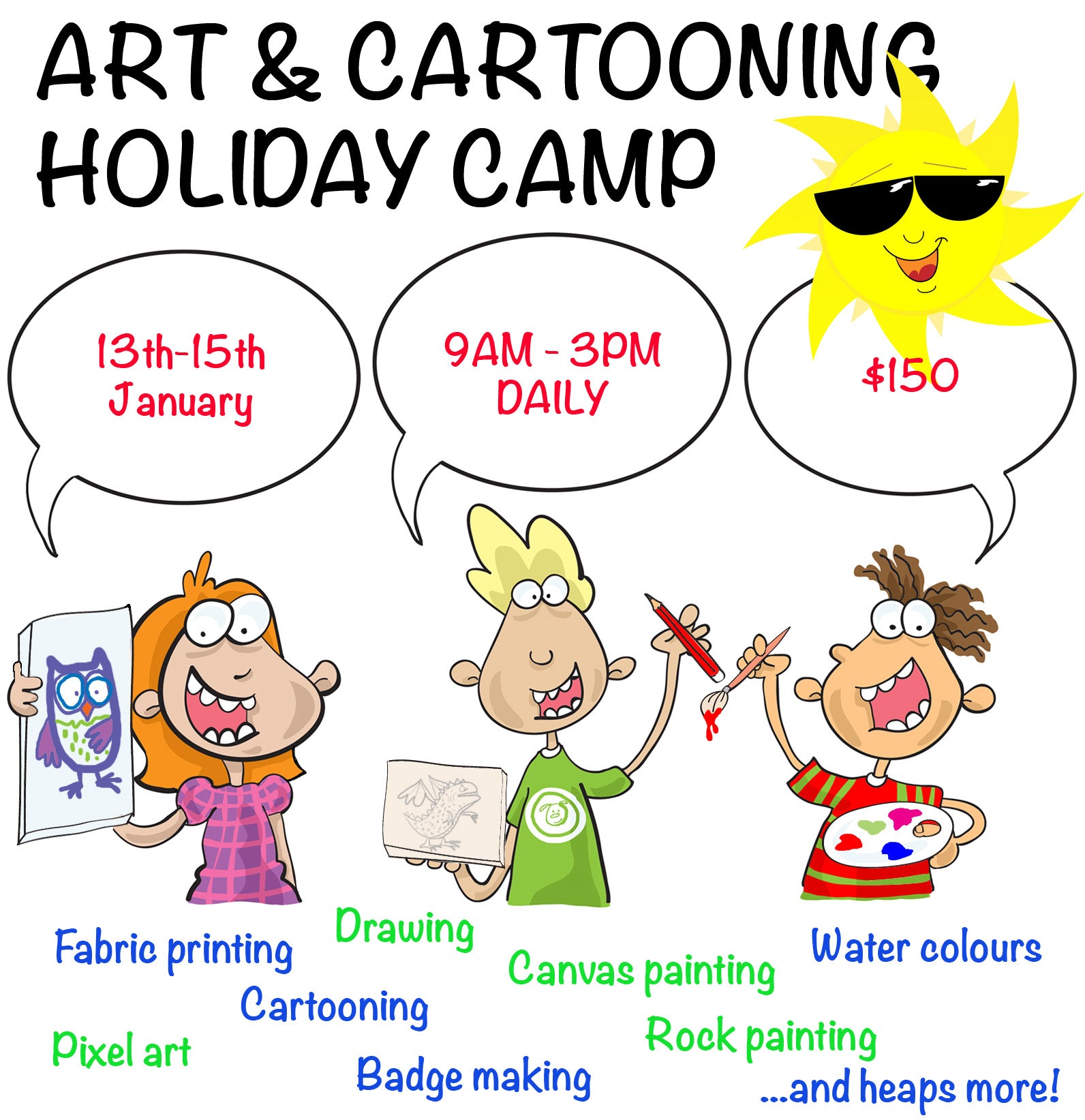 Art and Cartooning Holiday Camp - January13-15 2020
