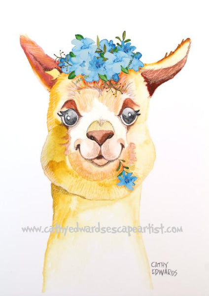 Llama Flower Child Watercolour