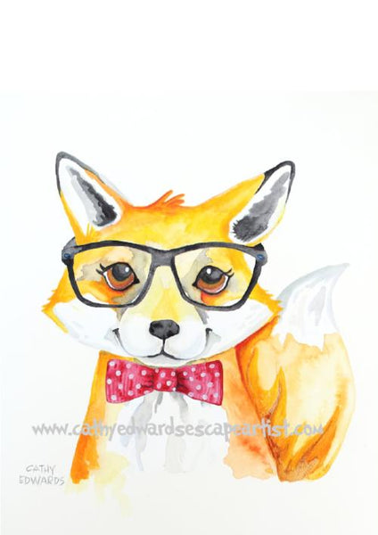 Fox Hipster Watercolour